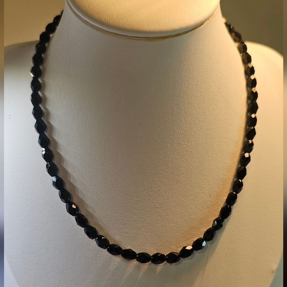 VTG Sterling Black Beaded Crystal Necklace